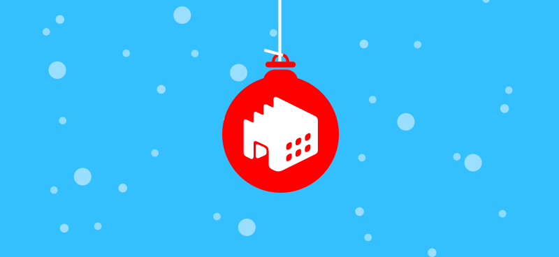 Animation of snow falling behind an dangling red Iconfactory Christmas ornament