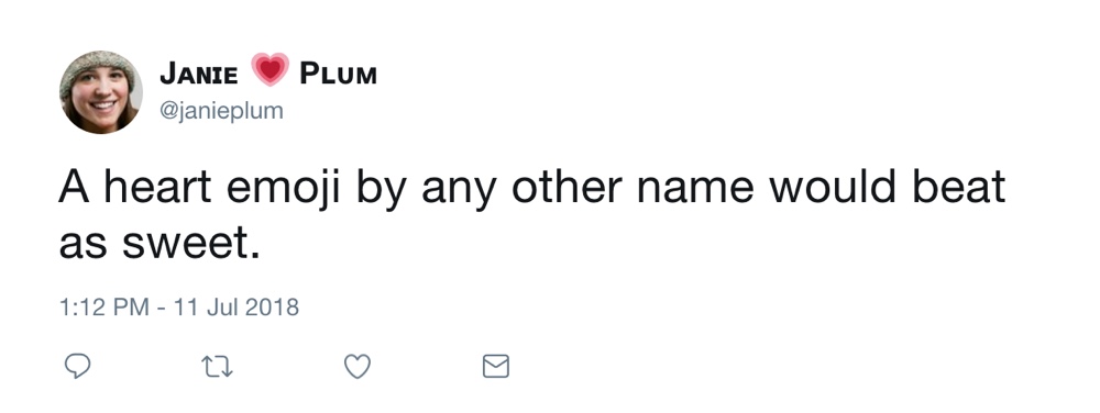 Tweet from Janie Plum with her name defined in unicode characters
