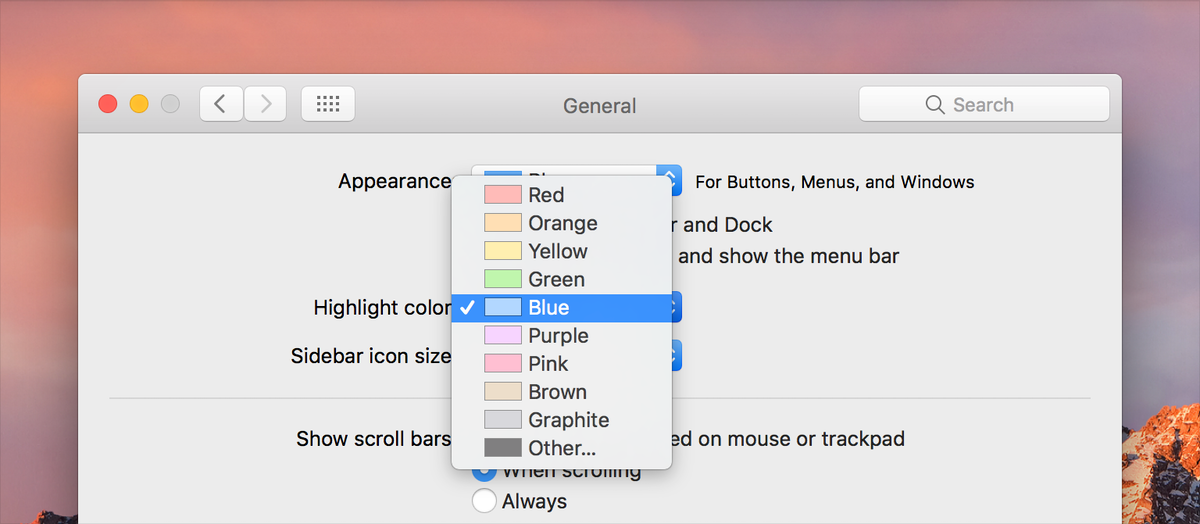 Screenshot of a macOS popup button